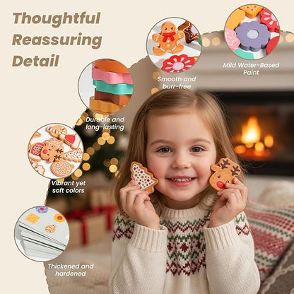 Slice and Bake Wooden Chrismas Cookie Play Food Set for Kids, Kitchen Toys Food Accessories for Toddlers, Pretend Play Baking Set for 3 4 5 Years Old Girls Boys Birthday Gifts