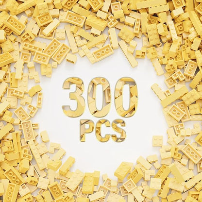 300 Piece Tan Bricks Bulk Assortment Pack, Brick Accessories for Building With 12 Sizes, Compatible With Lego Parts and Pieces