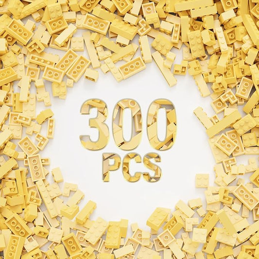 300 Piece Tan Bricks Bulk Assortment Pack, Brick Accessories for Building With 12 Sizes, Compatible With Lego Parts and Pieces