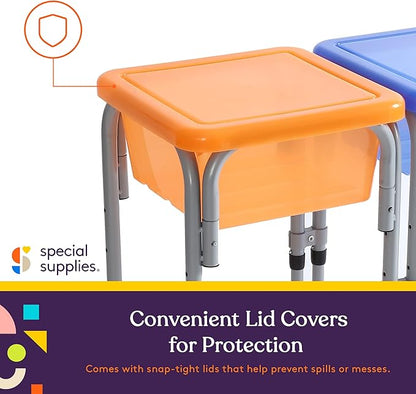 Special Supplies Sensory Activity Table for Kids and Toddlers -with Plastic Buckets and Beach Toys for Interactive Learning - Water, Sand, and STEM Play (Two Buckets - Orange + Blue)