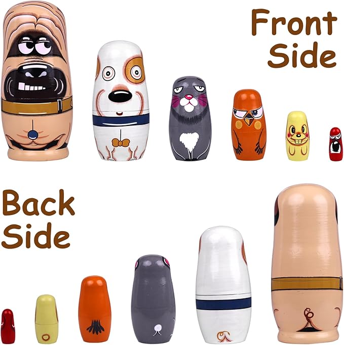 Russian Nesting Dolls, 5 Pcs 6 "Tall Animal Nesting Easter Eggs Toys, Stacking Wooden Handmade Matryoshka Dolls for Kids Toddlers Birthday or Home Decoration Gift (Cute Dog)