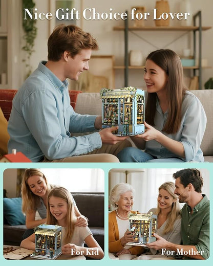 Cutefun Book Nook Kit - DIY Miniature House Kit for Adults and Teens, 3D Wooden Puzzle Mini House Building Kit with LED, Dollhouse Kit Bookshelf Insert Decor Creative Gifts (Anna's Blue Blossom)