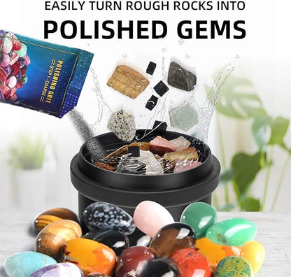 Rock Tumbler Kit Adults - Rock Polisher Tumbler with Noise Reduction Cover, Speed&Timer Control, Includes 4 Polishing Grits, Rough Gemstones, Learning Guide etc.(Blue)