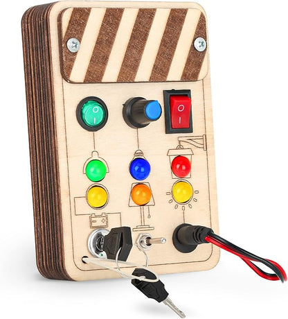 Joyreal Wooden Montessori Busy Board, Toddler Sensory Toys, LED Light Switch, Travel Toys for 2+ Year Old Boy