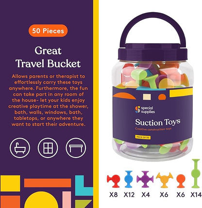 Special Supplies Suction Construction Bath Toys for Children, 50-Pcs Motor Skills, Hand-Eye Coordination, Bath Toy, Sensory, Creativity Imagination Educational Toys, Vibrant Colors, for Kids