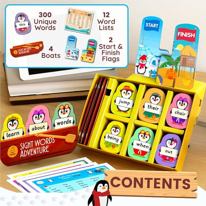 Sight Words Adventure Game | 300 High-Frequency Words for Pre-K to Grade 2 | Sight Word Flash Cards | Preschool Learning Activities | Classroom Must Haves | Kids Ages 3–6 | Up to 4 Players