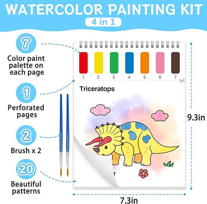 Paint with Water Coloring Books for Toddlers, Dinosaurs Theme Mess Free Watercolor Painting Papers for Kids Water Color Paint Kit Art Craft Birthday Gift for Ages 1-3, 4-8