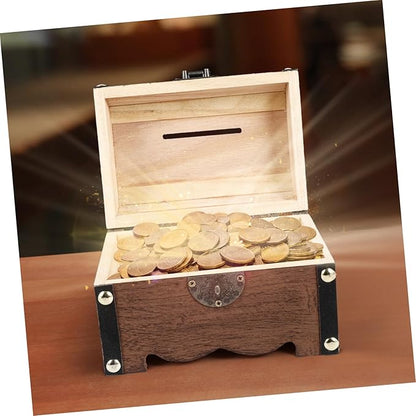 Toyvian Box Treasure Chest Money Safe for Cash Saving for Adults Wooden Treasure Vintage Wooden Trunk Piggy Bank Organizer with Lock Jewlery Kids Toys Craft Boy Miss Metal Wedding Necklace