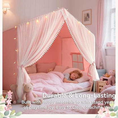 Kids Tent with Mat, Princess Tent for Girl, Kids Tents Indoor, Playhouse for Kid, Play Cottage Pink
