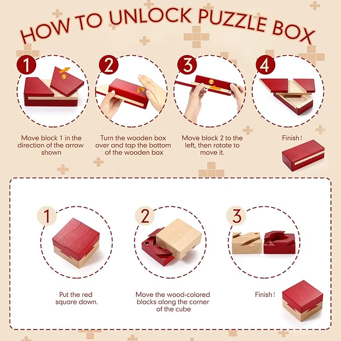 Zhanmai 2 Pack Impossible Puzzle Box Wooden Secret Puzzle Boxes with Drawer Mini 3D Brain Teaser Magic Gift for Adults Teens