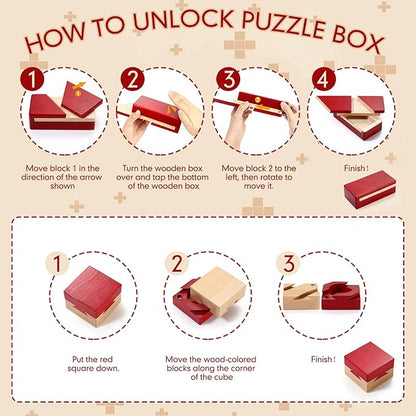 Zhanmai 2 Pack Impossible Puzzle Box Wooden Secret Puzzle Boxes with Drawer Mini 3D Brain Teaser Magic Gift for Adults Teens