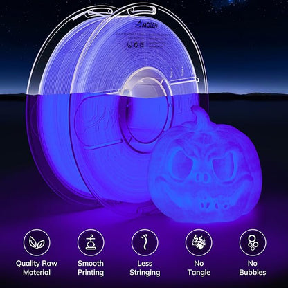 AMOLEN 3D PLA Printer Filament, 1.75mm Glow in The Dark Blue Purple PLA Filament for 3D Printing, Best with UV Lamps, 1kg Spool (2.2lbs), Dimensional Accuracy +/- 0.02 mm, Fit Most FDM 3D Printers