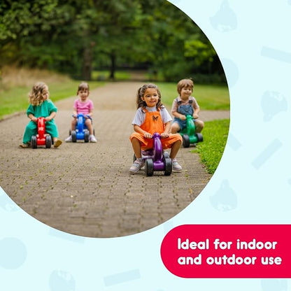 CarePlay 2-in-1 Squirrel Push & Ride-on Toy, Indoor & Outdoor Use, Made in The USA, Durable Construction, 4-Pack Blue, Red, Green, & Purple