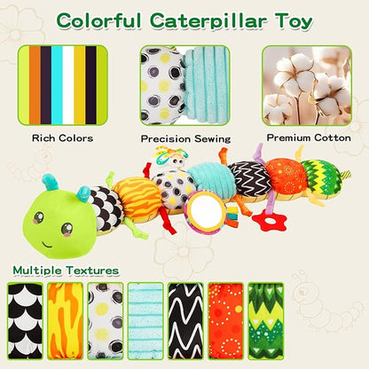 Baby Toys Musical Caterpillar for 0-12 Months, Infant Stuffed Animal with Mirror, Crinkle & Rattle, Tummy Time Toy for Newborn 3 6 9 12 18 Months, for Boys and Girls