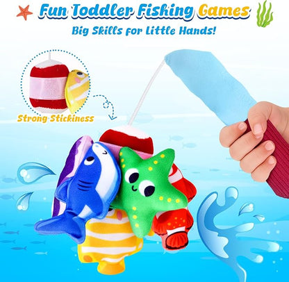 LovesTown Montessori Toys for Toddlers, Preschool Learning Toys Cloth Fishing Games with Stacking Cups Color Sorting Games for Kids Gifts for Boys Girls