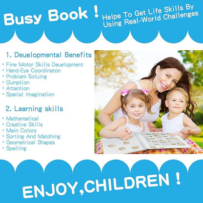 iHarPro Busy Book for Kids, Montessori Toys for Toddlers, Autism Sensory Educational Toys, Toddler Preschool Learning Activity Binder and Early Books - for Boys & Girls Develops Fine Motor Skills