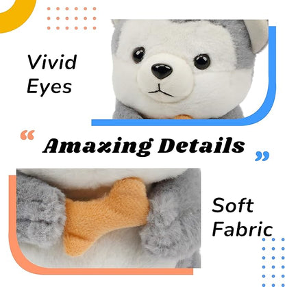 Hopearl Talking Husky Repeats What You Say Dog Nodding Electric Interactive Animated Puppy with Bone Toy Speaking Plush Buddy Gifts for Toddlers, Gray, 6.5''