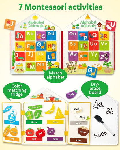 Coogam Toddler Felt Montessori Busy Book, Activity Busy Sensory Boards Fine Motor Skill Quiet Book Car Travel Busy Binder Autism Toys Preschool Learning Educational Toy Gift for 3 4 5 Year Old Kids