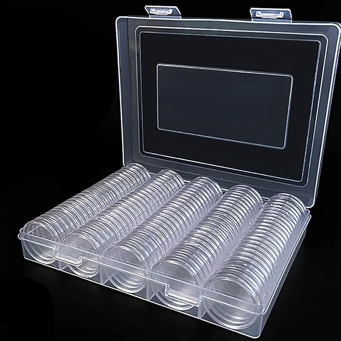 120 Pcs 30mm Coin Capsules Holder with Foam Gasket and Plastic Storage Organizer Box, 5 Sizes (17/20/25/27/30mm) Coins Collector Case Protector for Coin Collection Supplies