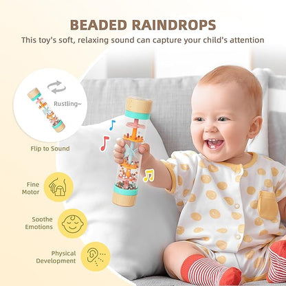 TOOKYLAND Montessori Toys for Babies 0-6 Months, 6 in 1 Learning Educational Set Newborn Toys Including Sensory Ball, Rain Stick, Baby Roller, Spinning Drum, Black and White Cards, Tissue Box