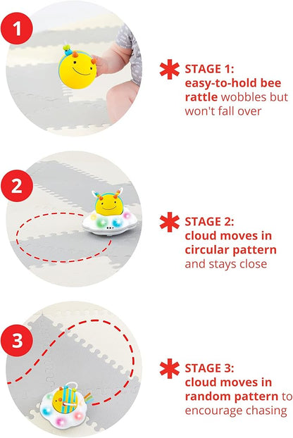 Skip Hop Baby Follow-Me Bee Tummy Time Crawl Toy 3-Stage Infant Sensory Development with Lights Sounds and Music Explore & More Age 5m+