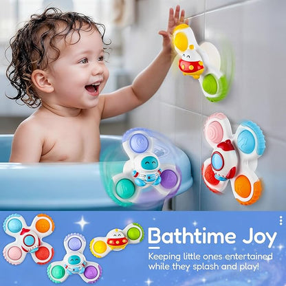 ALASOU 3PCS Pop Suction Cup Spinner Toys for 1 Year Old Boy Girl|Novelty Spinning Tops Toddler Toys Age 1-2|Sensory Baby Bath Toy for Toddlers 1-3|12 18 Months Boy Birthday Gift for Infant