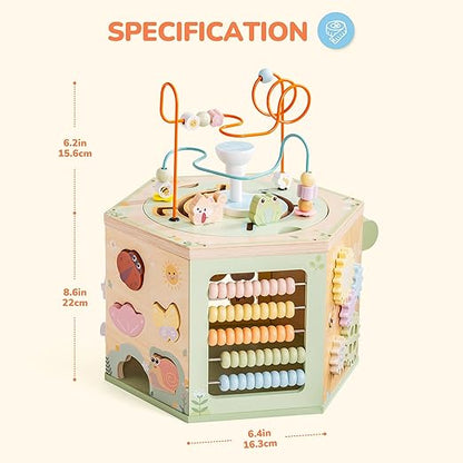 ROBOTIME Wooden Activity Cube for Toddlers, 13 in 1 Montessori Baby Activity Cube, Baby Play Cube Toy with Educational Features, Gift Wooden Cube Toy for Boys & Girls - 1 Year +