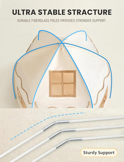 besrey Hexagonal Kids Play Tent, Large Children's Fort with Star Lights, Easy Setup for Indoor Outdoor Playhouse, Gift for Boys Girls, White
