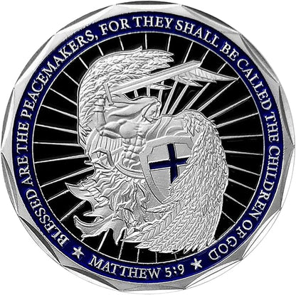 Saint Michael Police Challenge Coin - Thin Blue Line Law Enforcement Coin - Police Officer Prayer & God Bless The Police Commemorative Gift - Collectible Thank You Coin for Officers & Supporters