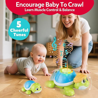 Baby Toys 6-12 Months,Miusical Turtle Toy Set with Mama and Baby Tummy Time Toys,Crawling Moving Infant Toys with Light & Sound,Christmas Birthday Gifts for Boy Girl 7 8 9 10 11 Month 0-1 Year Old