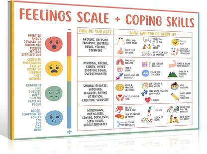 uoyien Feelings Chart For kids Mental Health Posters Help Students Understand Emotions Poster Calm Corner Special Education Classroom Decorations Preschool Classroom Supplies Wood Framed 16x24in