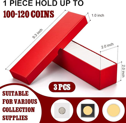Teling 303 Pieces Coin Flips 3 Pcs 2 x 2 Inch Coin Storage Boxes 300 Pcs Cardboard Holders in 6 Sizes Collection Supplies for Collectors(Red)