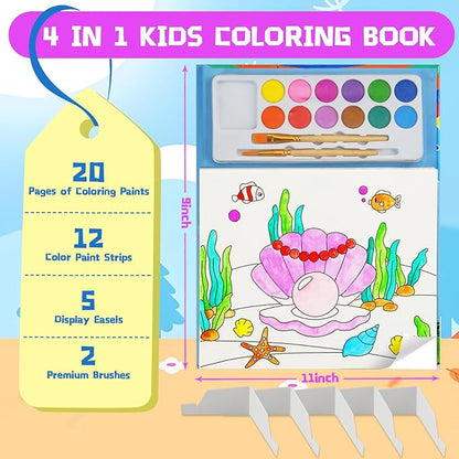 12 Colors Paint with Water Coloring Book for Toddlers, 5 Display Stands Watercolor Paint Set for Kids Ages 3-5 4-8, Arts and Crafts Drawing Activities Toys Birthday Holiday Gifts for Boys Girls