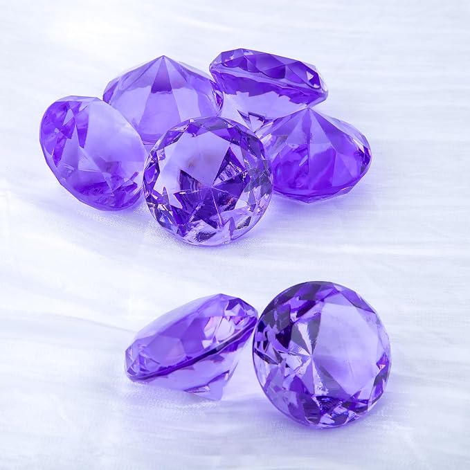 Niceup 26PCS Purple Fake Diamonds Big Gem Toys, 1.5in Pool Diving Gems Acrylic Plastic Gemstones for Kids, Party Décor Jewels Treasure Hunt Hiding Sensory Bin Filler Toys Craft Supplies