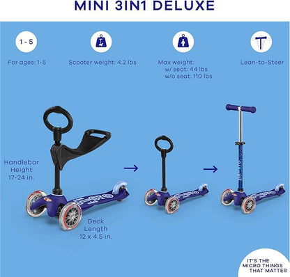 Micro Kickboard - Mini 3in1 Deluxe 3-Stage Ride-on Scooter Toddler Toys for Ages 12 Months to 5 Years
