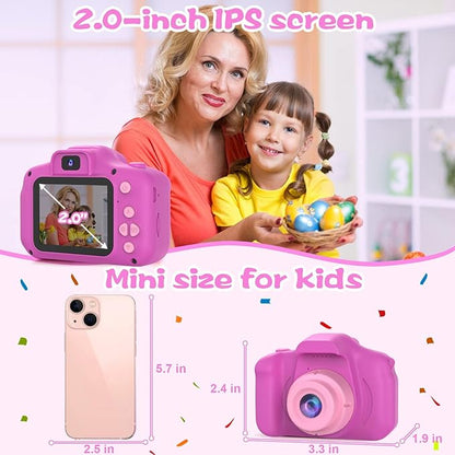 PROGRACE Kids Camera for Girls and Boys Ages 3-12, Toddler Digital Camera with IPS HD Screen, 1080P HD Video, 32GB SD Card, Perfect Birthday Purple