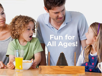 BSIRI Fun Puzzle Board Games Gifts of Hanoi Tower (9 Rings) with Wooden Designs for Brain Teasers Logic Games Kids and Adults to Challenges Mastermind Game and Think for Fun Learning Tower Puzzles