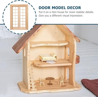 DOITOOL Dollhouse Double Doors 1: 12 Scale Dollhouse Furniture DIY Miniature Doors and Windows Dollhouse Accessories Miniature Window Frames 28 Panes Dollhouse Furniture Model