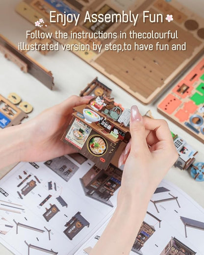 Cutefun Book Nook Kit - DIY Miniature House Kit for Adults, Japanese Tiny House Building Kit with LED, Dollhouse Kit Bookshelf Insert Decor Creative Gifts for Teens and Beginners (Morita Ramen)