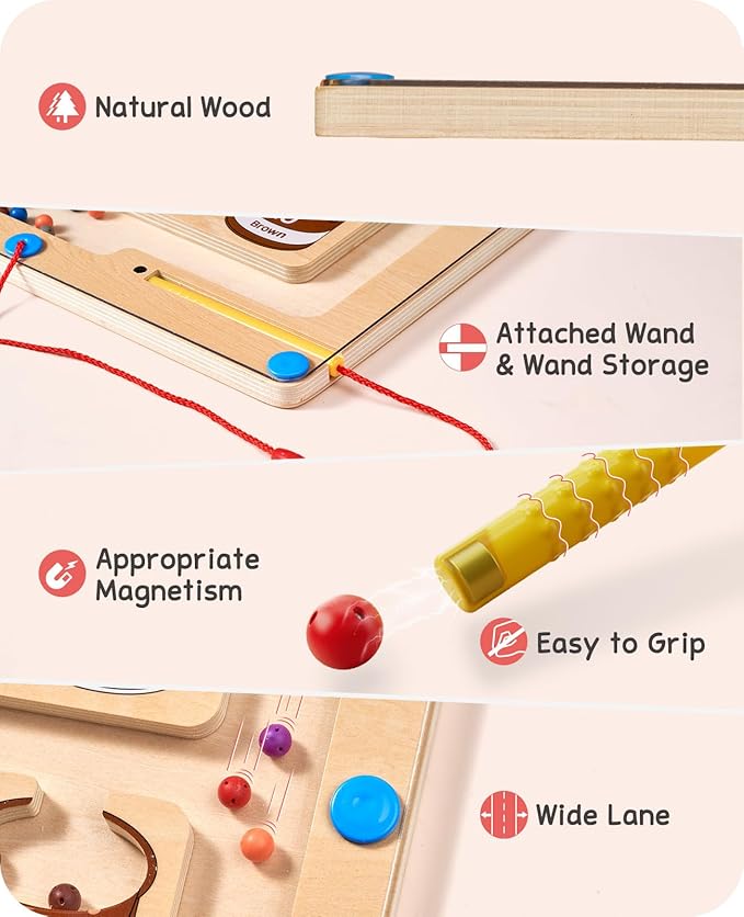 GAMENOTE Magnetic Color and Number Maze - Educational Fine Motor Skills Toys for Boys Girls 3 4 5 Years Old, Wooden Color Matching Learning Counting Toddler