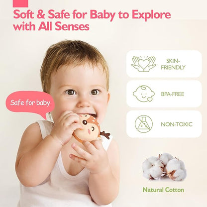 hahaland Baby Toys 6-12 Months - Montessori Toys for 6 Month Old Girl, My First Mushroom House with Stuffed Jungle Animals, Rattle, Crinkle Paper, Mirror, Sensory Toddler Toy for 1 Year Old Girl Gifts