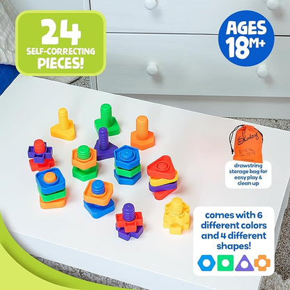 Skoolzy 24 Pc Jumbo Nuts and Bolts - STEM Motor Skills & Therapy Activity Set for Kids & Seniors