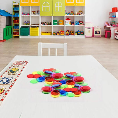 Coopay 900 Pieces Counters Counting Chips Plastic Markers Mixed Transparent Colors for Bingo Chips Game Tokens, Contain White, Blue, Green, Yellow, Red, Purple Colors
