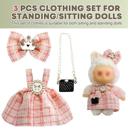 Clothes for LA BUBU 17cm Doll (NO Doll),Outfit for LA BUBU,Dress and Hairpin Set for LABUBU Dress Up,Accessories for LA BUBU