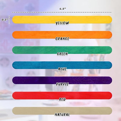 Darice Popsicle Sticks for Crafts, 4.5" 1000 Pcs Combo - 500 Pcs Colored Wooden Rainbow Craft Sticks - 500 Pcs Natural Color Waxing Sticks - Classroom Supplies, STEM DIY Art, Ages 3+