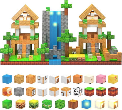 Magnetic Blocks - 138 PCS Building Blocks Set with 3 Light-Up Blocks, STEM Construction Cubes Toys for Kids 4-8, Toddler Sensory Stacking Toys, Christmas Birthday Gift for Boys and Girls Ages 3+