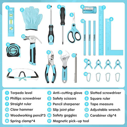 SHALL 26-Piece Kids Size Tool Set, Real Tools Kit for Kids with 12" Tool Bag, Safety Certified Children Learning Tool Set with Hand Tools for Boys & Girls Age 6+, DIY Building, Woodwork & Construction