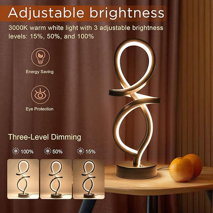 Mayful Modern RGB Table Lamp with LED Spiral Design, Black Bedside Lamp & Nightstand Lamp, Touch Dimmable with 7 Colors & 10 Modes for Bedroom, Living Room, Home Office, 15W