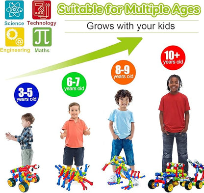 Kids STEM Building Toys for 3 4 5 6 7 8+ Year Old Boy Girl Birthday Gift, 186 Pcs Preschool Classroom Learning Activities Fine Motor Skills Building Blocks Ages 4-8 6-8 8-12 Engineering Creative Game