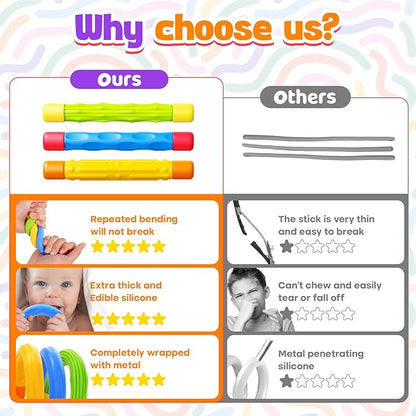 Fidget Toys Sensory Sticks for Kids: 3 Pack Textured Sensory Toys for Autism Calming - Quiet Fidgets for Classroom Must Have - Stress Relief Item for Classroom Student - Travel Activity Essentials